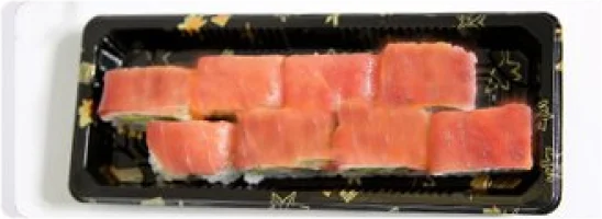 Krabstick, komkommer, buitenkant avocado en tonijn